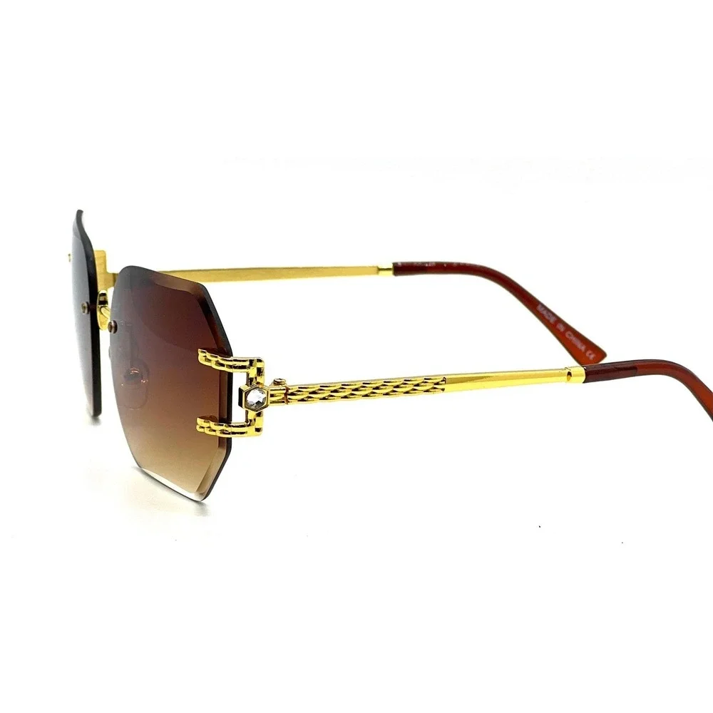 Men Sunglasses Shades Designer Brown Gold Frame  Rapper Festival UV400 Frameless